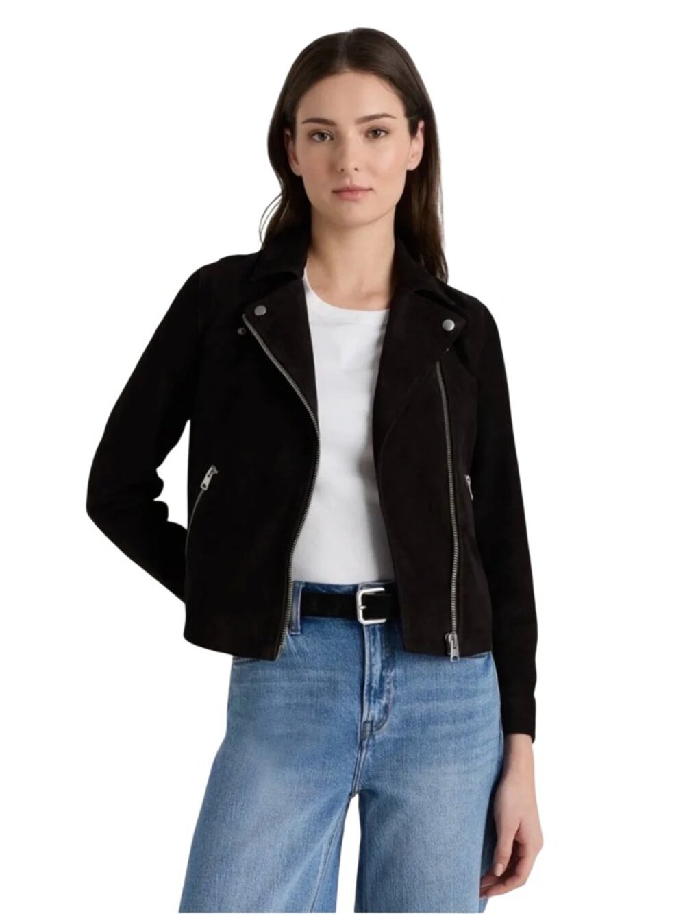 Quince Goat Suede Biker Jacket Medium Black Charcoal Moto Grunge NWT CJ-2387